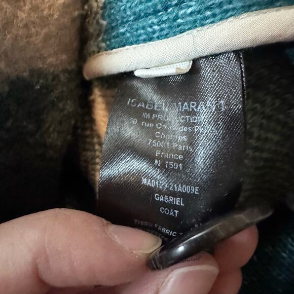 Isabel Marant Etoile Gabriel Teal Cream Checkered Wool Jacket Size FR 36 Small - Picture 8 of 11